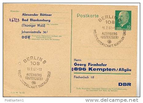 Championship BIATHLON ALTENBERG Berlin 1967 Auf DDR P71 Postkarte ZUDRUCK BÖTTNER #2 - Ski