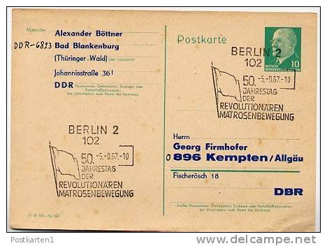 50 JAHRE MATROSENBEWEGUNG Ost-Berlin 1967 Auf DDR P71 Postkarte ZUDRUCK BÖTTNER #2 - Prima Guerra Mondiale