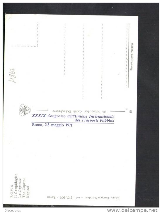 H867 Roma, Il Campidoglio - Auto Cars Voitures -   Timbro XXXIX Congresso Unione Trasporti Pubblici 1971 - Transportmiddelen