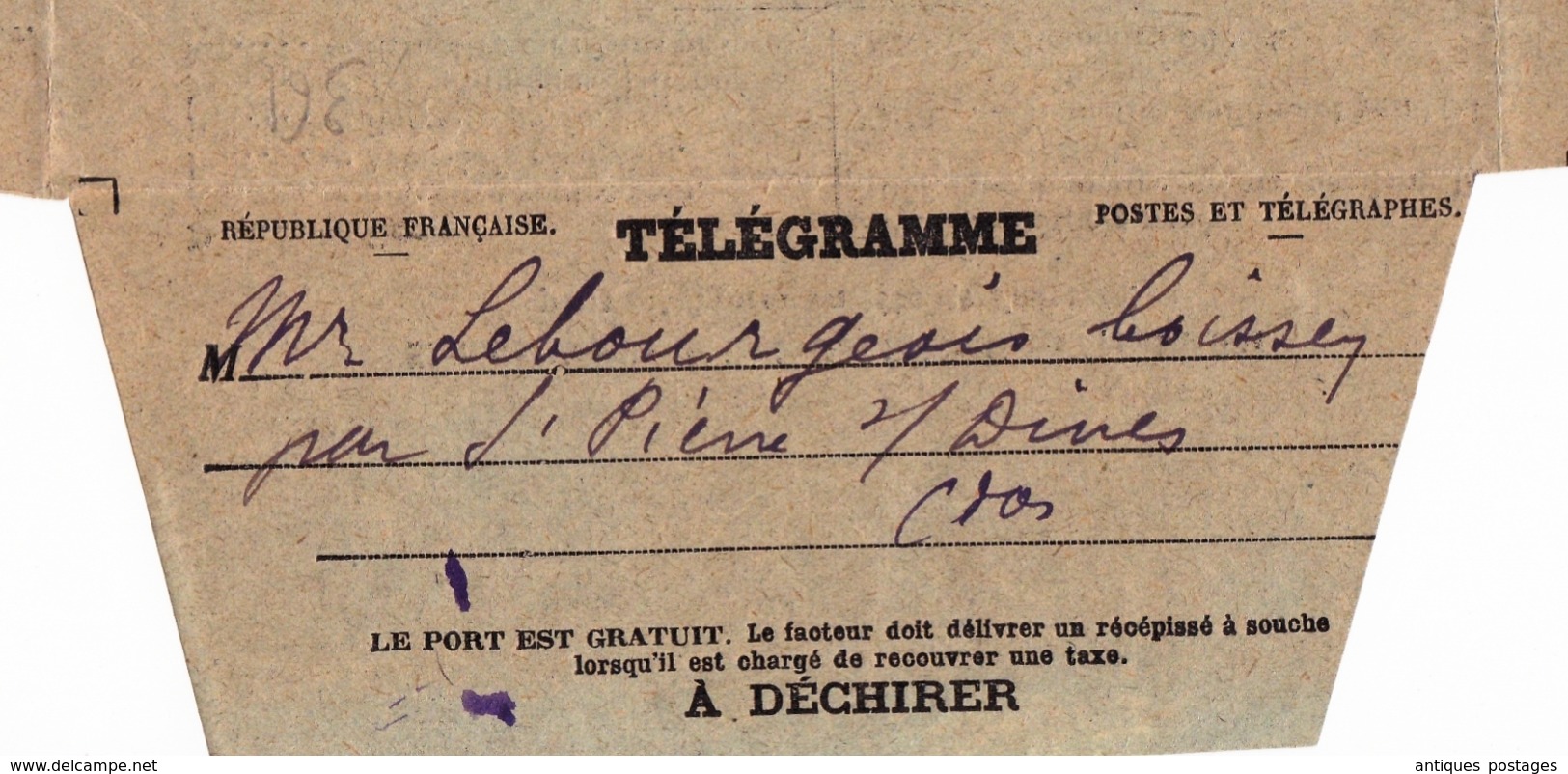 Télégramme Calvados Saint-Pierre-sur-Dives 1927 - Telegraph And Telephone