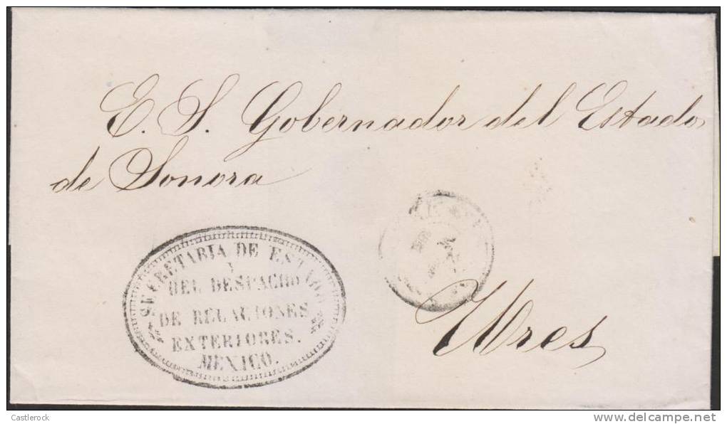 G)1861 MEXICO, OFFICIAL MEXICO, BLACK SEAL SECRETARIA DE RELACIONES EXTERIORES, TO EL GOBERNADOR DEL ESTADO DE SONORA,XF - Mexico
