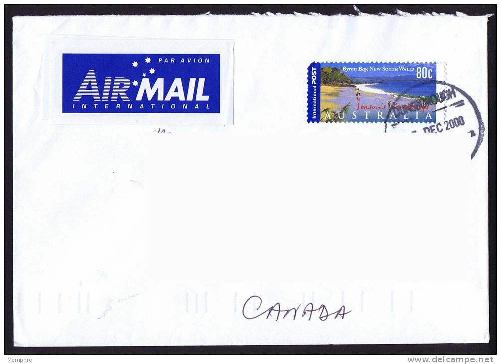 2000 Airmail Letter To Canada Intrnational 80c Stamp Byron Bay NSW, -Season's Greetings- - Briefe U. Dokumente