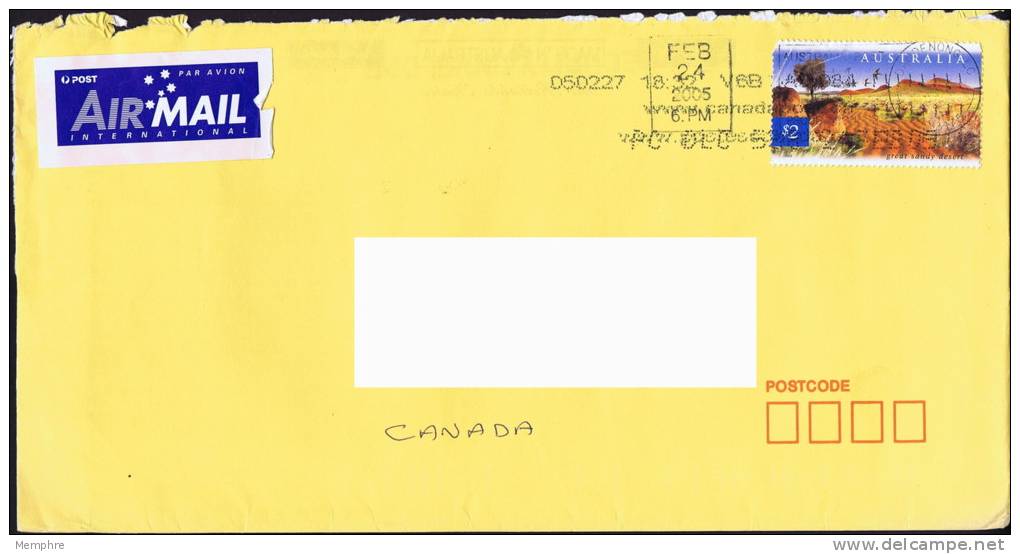 2005  Air Letter To Canada     $2  Great Sandy Desert - Covers & Documents