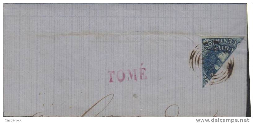 O) 1857 CHILE, PREPHILATELY  - TOME VIOLET , COLON BISECT, CIRCULATED FRAGMENT COVER WITH - NOT RECORDED -EXPACHECO  - R - Chile