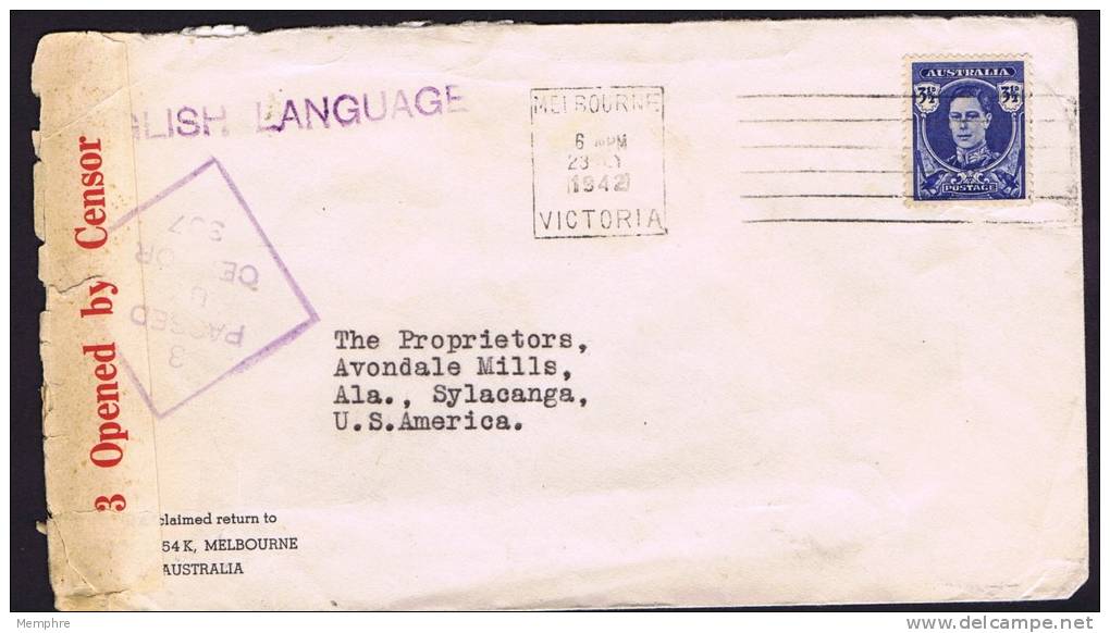 1942  Censored Letter To USA  SG 207 - Briefe U. Dokumente