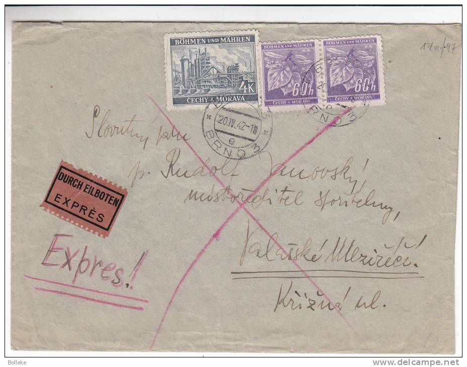 Industrie - Feuilles - Fleurs - Bohème & Moravie - Lettre Exprès De 1942 - Storia Postale