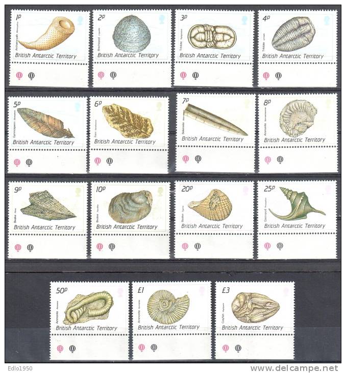 BAT British Antarctic Territory 1990 Fossils Shells - Mi.156-170 - MNH (**) - Nuevos