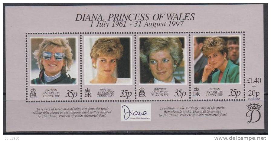 BAT British Antarctic Teritory 1998 Princess Diana - Mi. Bl. 7 - MNH (**) - Unused Stamps