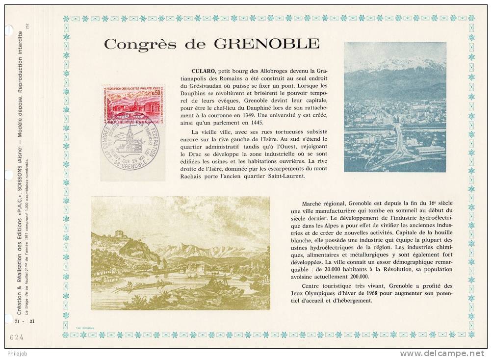 Tirage 1000 Ex.  PAC 1er Jour N°té De 1971 : " GRENOBLE ". N° YT 1681. Très Bon état - Non Classés