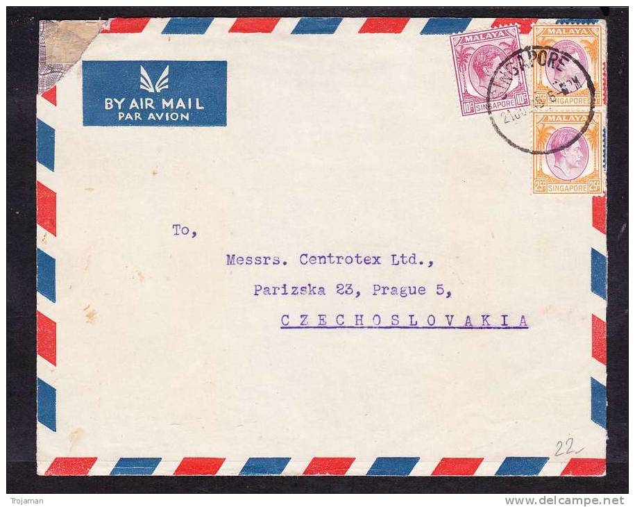 E-ASIA-25 LETTER FROM SINGAPURE TO CZECHOSLOVAKIA 21.06.49 - Singapur (1959-...)