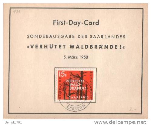 Saar - Mi-Nr 431 Ersttagskarte / First Day Card (C594) - FDC