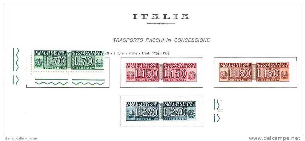 ITALIA REPUBBLICA - PACCHI IN CONCESSIONE - 70,150,180,240  LIRE NUOVI  GOMMA INTEGRA ** - MNH - Colis-concession