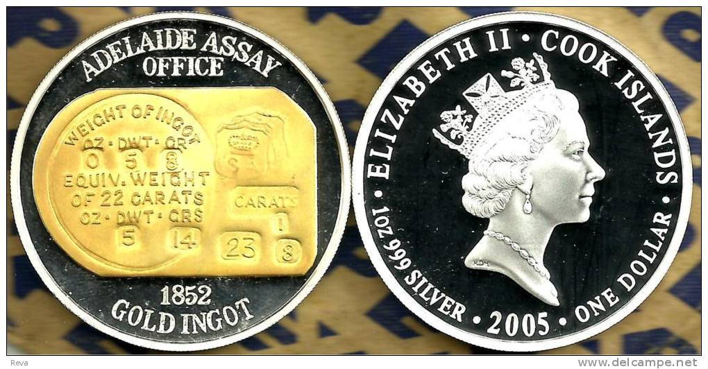 COOK ISLANDS $1 AUSTRALIA GOLD INGOT FRONT QEII HEAD BACK 2005 PROOF 1Oz .999 SILVER READ DESCRIPTION CAREFULLY !!! - Cookeilanden
