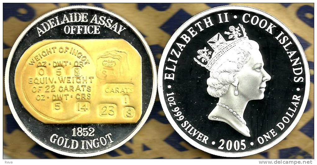 COOK ISLANDS $1 AUSTRALIA GOLD INGOT FRONT QEII HEAD BACK 2005 PROOF 1Oz .999 SILVER READ DESCRIPTION CAREFULLY !!! - Cook