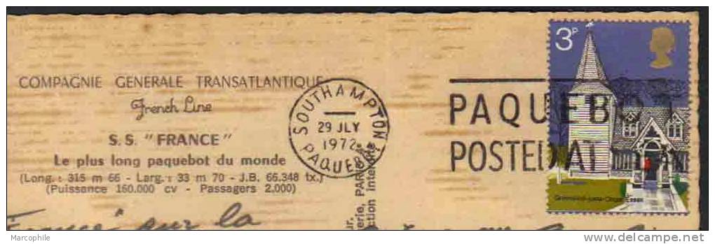 POSTE MARITIME - PAQUEBOT FRANCE  / 1972  OBLITERATION ANGLAISE SUR CP  (ref 625) - Schiffspost