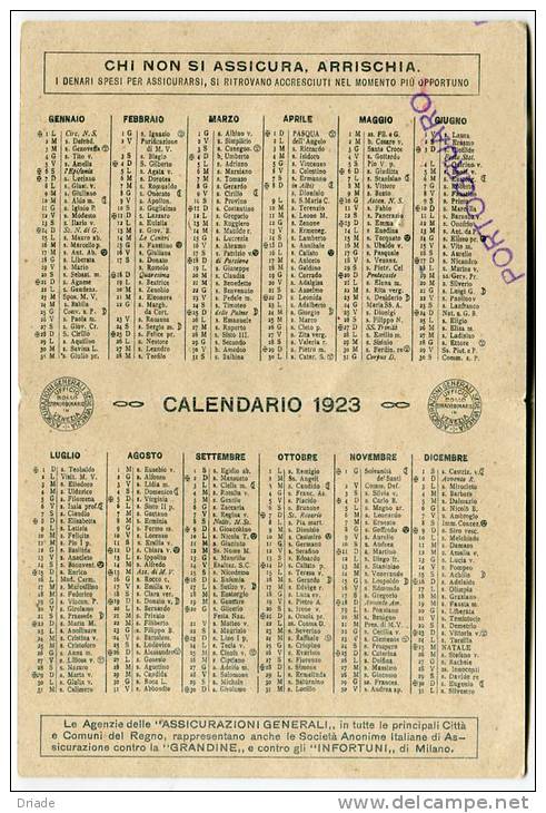 CALENDARIO ASSICURAZIONE GENERALI VENEZIA ANNO 1923 - Formato Piccolo : 1901-20