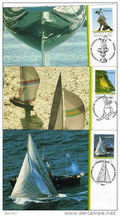 AUSTRALIA Australie 1986 America's Cup Yv 977/979 Maxi Card - Cartes-Maximum (CM)