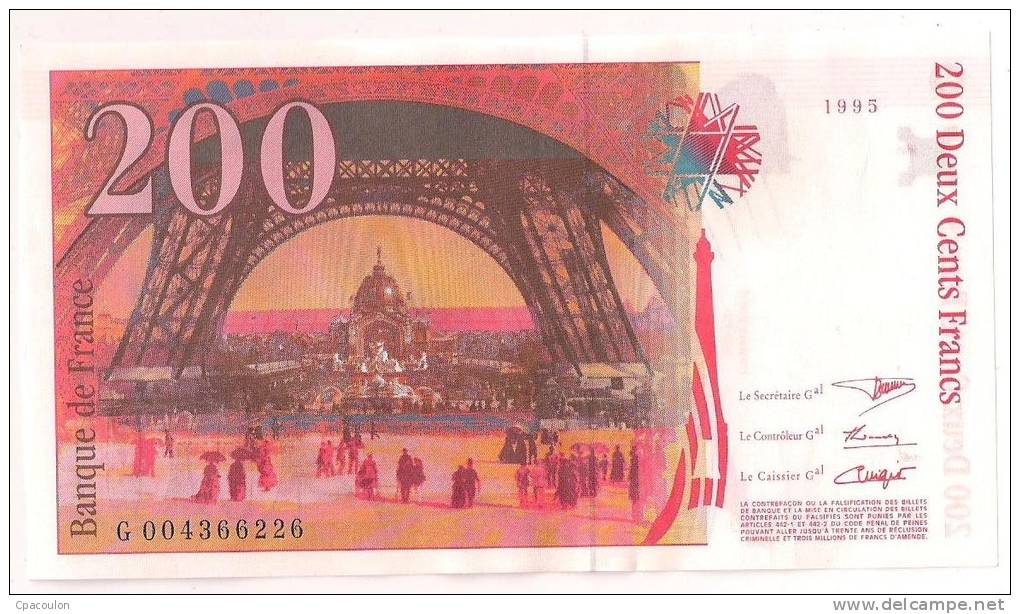 Billet 200 Francs Gustave Eiffel 1996 état NEUF [B014] - 200 F 1995-1999 ''Eiffel''