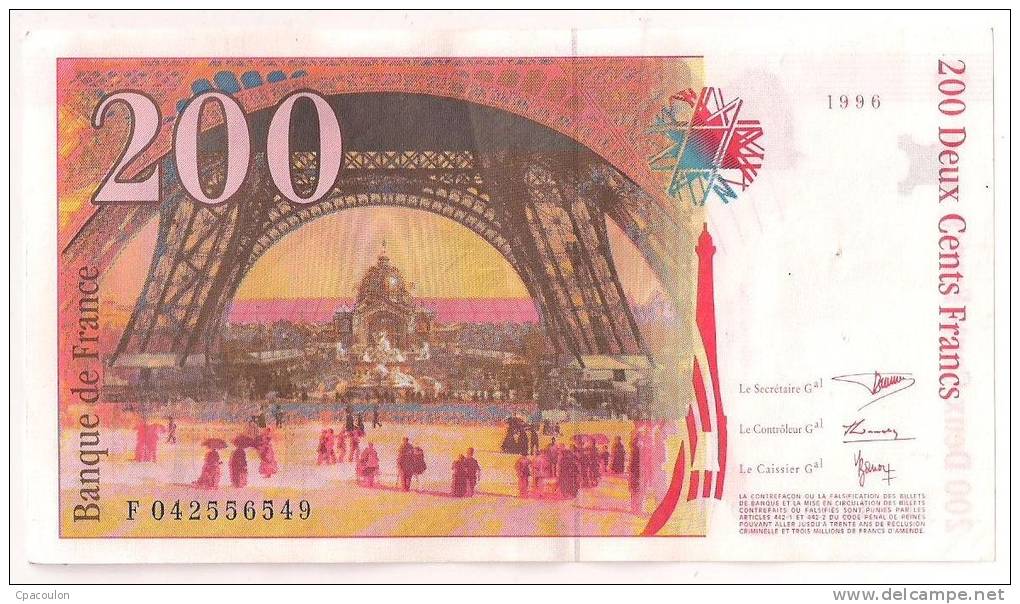 Billet 200 Francs Gustave Eiffel 1996 Bon état [B015] - 200 F 1995-1999 ''Eiffel''