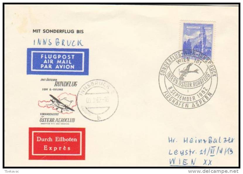 Austria 1962, Express Airmail Cover Innsbruck To Wien, Special Flight - Autres & Non Classés