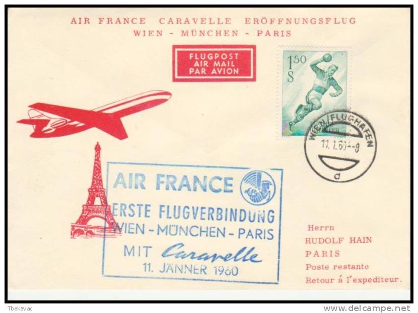 Austria 1960, Airmail Cover Wien To Paris, Air France - Sonstige & Ohne Zuordnung