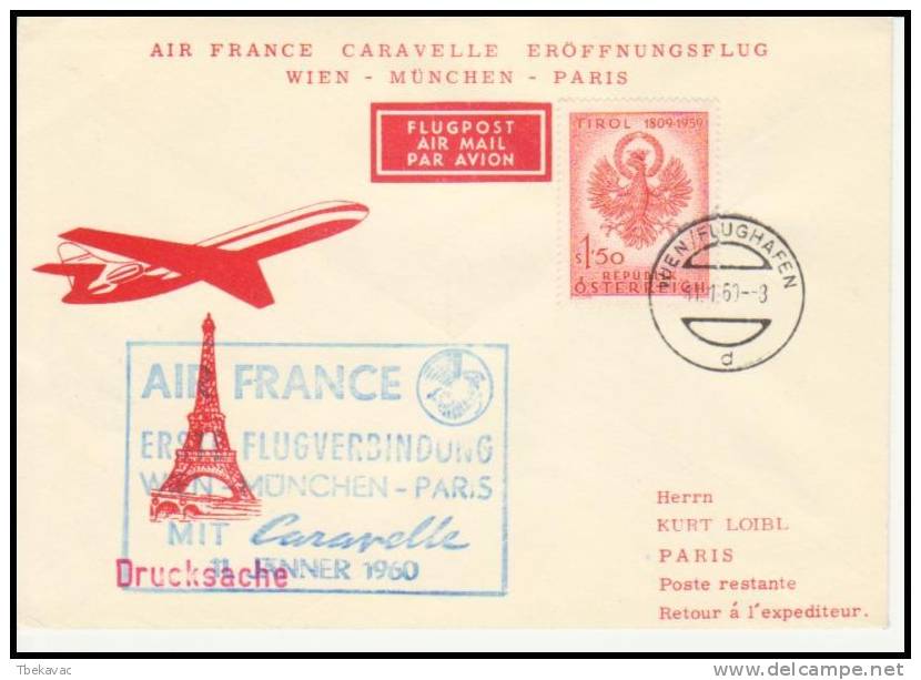 Austria 1960, Airmail Cover Wien To Paris, Air France - Autres & Non Classés