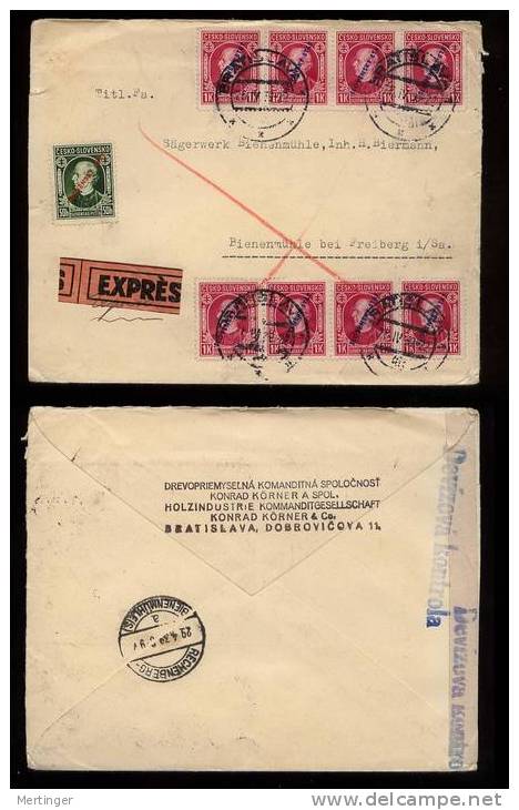 Slowakei Slovakia 1939 Censor Express Cover To Germany - Covers & Documents