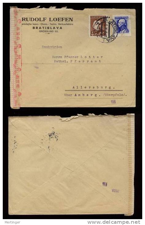 Slowakei Slovakia 1943 Censor Cover To ALLERSBURG Germany - Brieven En Documenten