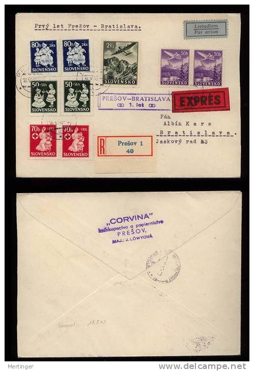 Slowakei Slovakia 1943 Registered Cover Airmail FFC PRESOV BRATISLAVA - Lettres & Documents