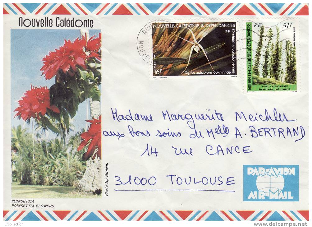 NOUVELLE CALEDONIE NOUMEA 1984 POINSETTIA ORCHIDEES FLORE CALEDONIENNE LETTRE PAR AVION STAMP TIMBRE MARCOPHILIE - Lettres & Documents