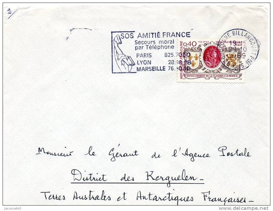 Taaf Kerguelen Port Aux Français Lettre De France Du 26/10/1969 Pour Kerguelen - Lettres & Documents