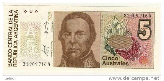 BILLET # ARGENTINE # 5 AUSTRAL  # CINCO AUSTRAL # 1985 # JUSTO JOSE DE URQUIZA - Argentinien