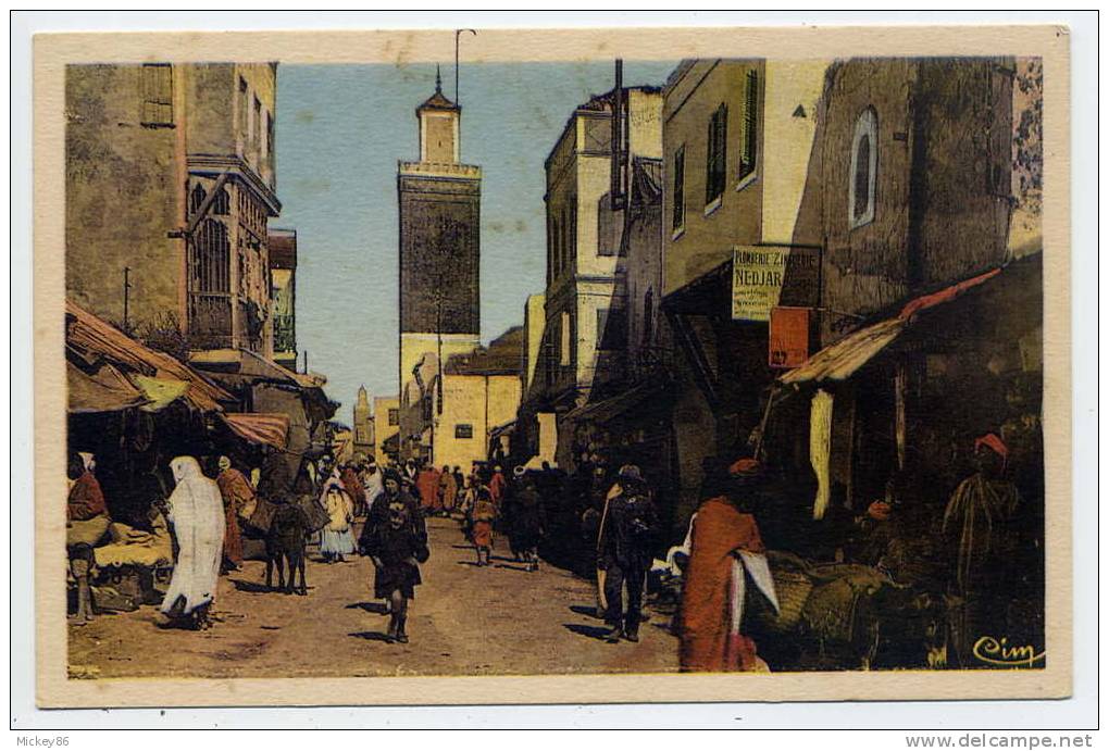 Maroc--RABAT - Rue Souika (belle Animation,ânes) Cpsm  9 X 14 éd Combier--carte Colorisée - Rabat