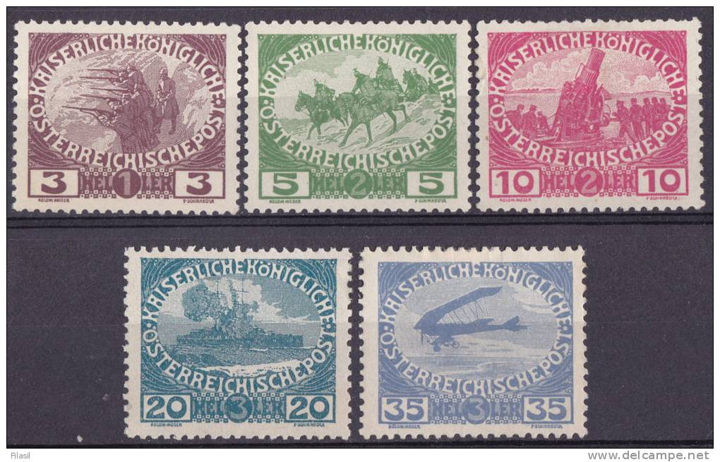 SI53D AUSTRIA OSTERREICH 1915 Nr. 180/184 Dichiarazione Di Guerra KRIEGSDARSTELLUNGEN Nuovi MLH Cat.+ 400€ - Unused Stamps