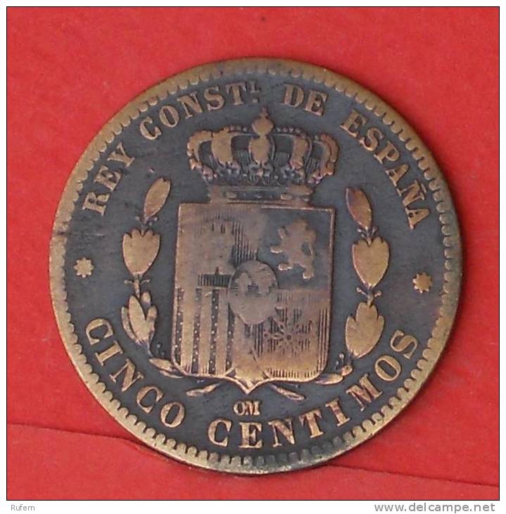 SPAIN  5  CENTIMOS  1878   KM# 674  -    (2019) - Primi Conii