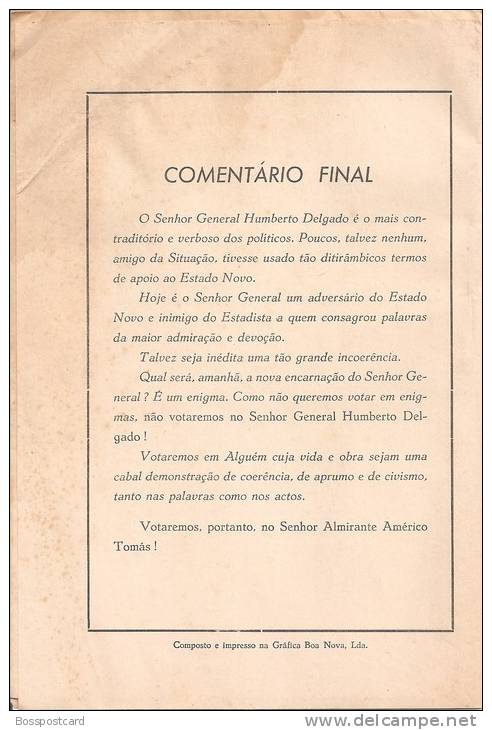 Humberto Delgado - O Candidato Independente - Notas Da Sua  Vida E Obra, 1958. Estado Novo. Política (2 Scans) - Livres Anciens