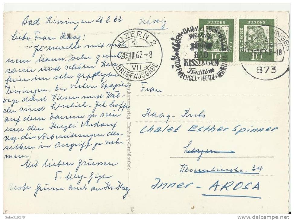 GERMANY 1962 – BAD KISSINGEN – SCHMUCKHOF – NOT SHINING–ADDR TO SWITZERLAND  W 2 STS OF 10 DOUBLE INTERESTING POSTMARK T - Bad Kissingen