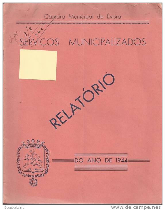 Évora - Relatório Dos Serviços Municipalizados, 1944 - Libros Antiguos Y De Colección