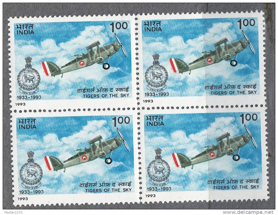 INDIA, 1993, Diamond Jubilee Of No 1 Squadron, Indian Air Force,  Block Of 4, MNH, (**) - Ungebraucht