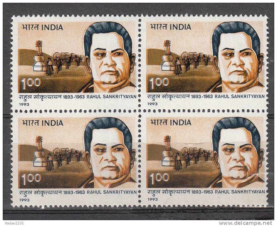 INDIA, 1993, Birth Centenary Of Rahul Sankrityayan, Traveller And Man Of Letters,  Block Of 4, MNH, (**) - Neufs