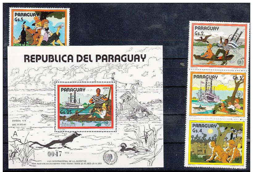 PARAGUAY - 1985 - TOM SAWYER  -  TIMBRE N° 3887/3894** ET BLOC  ** - Paraguay