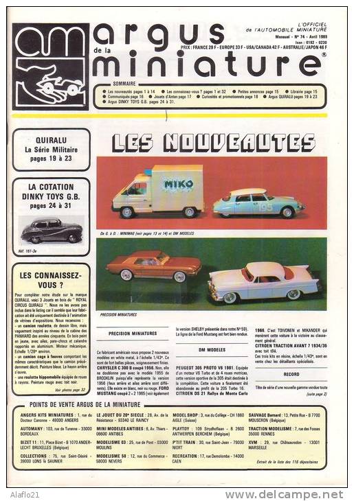 ARGUS De La MINIATURE N° 74 - Excellent état - Cotation Dinky-Toys GB - Catalogues & Prospectus