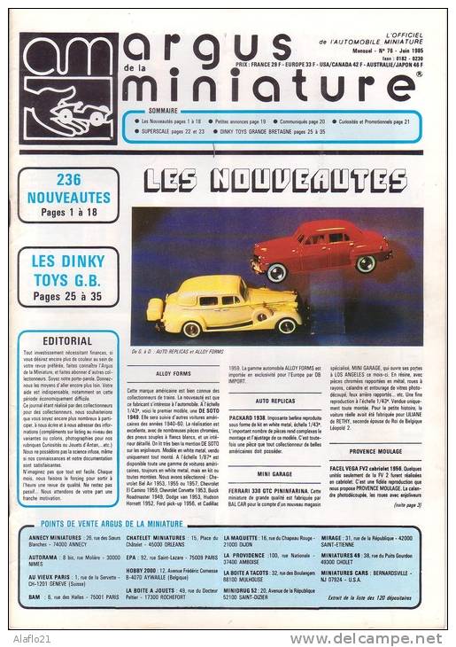ARGUS De La MINIATURE N° 76 - Excellent état - Cotation Dinky-Toys GB Et Superscale - Catalogi