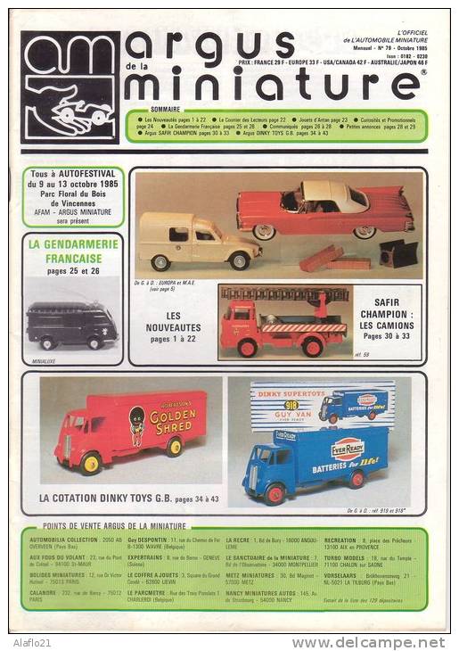 ARGUS De La MINIATURE N° 79 - Excellent état - Cotation Dinky-Toys GB Et Safir - Champion - Catalogues & Prospectus