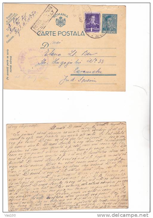 STATIONERY PC, 4 LEI,ADITION 1 LEI STAMP  WW2, KING MICHAEL,CENSORED MILITARY POSTAL , 1942, ROMANIA - Lettres 2ème Guerre Mondiale