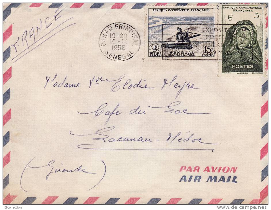 DAKAR PRINCIPAL SENEGAL AFRIQUE COLONIE FRANCAISE LETTRE PAR AVION STAMP TIMBRE FLAMME MARCOPHILIE 2 SCANS - Brieven En Documenten