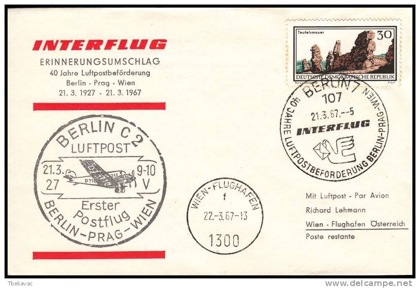 Germany GDR 1967, Airmail Cover Berlin To Wien, First Post-flight - Covers & Documents