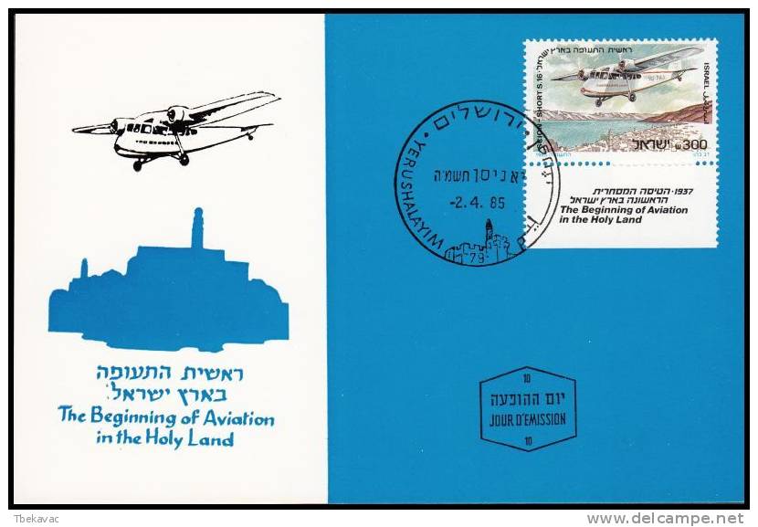 Israel 1985, Maximum Card "The Beinnin Of Aviation In The Holy Land" - Maximumkaarten