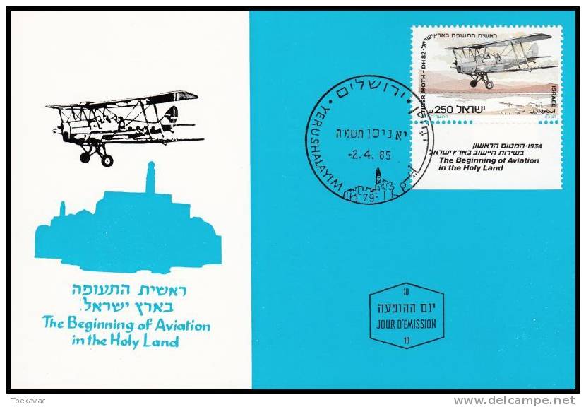 Israel 1985, Maximum Card "The Beinnin Of Aviation In The Holy Land" - Cartoline Maximum