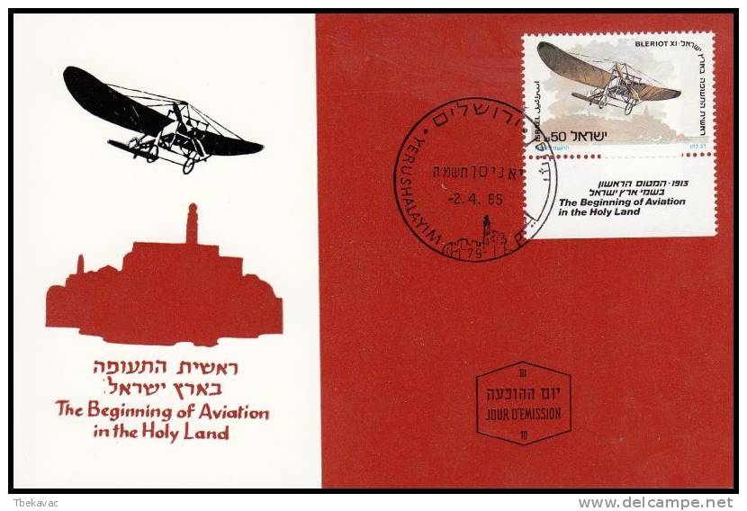 Israel 1985, Maximum Card "The Beinnin Of Aviation In The Holy Land" - Maximumkarten